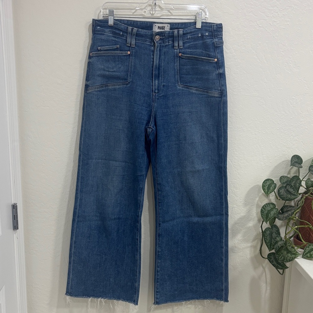 PAIGE Anessa Wide-Leg High-Rise Jeans in Dark Blue Wash